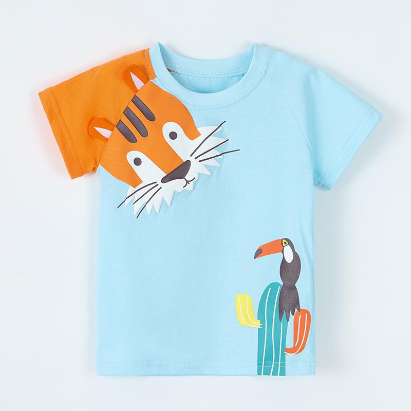 

New summer collection: boys’ T-shirts, cartoon-print children’s sweatshirts, and cotton crew-neck tops for younger children 90cm(2-3Y) озеро синий