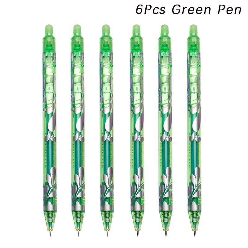 Large Capacity Ink Erasable Pen 6-color Push Gel Pen Set 0.5mm Transparent Colors Pen Office Writing Supplies Kawaii Stationery