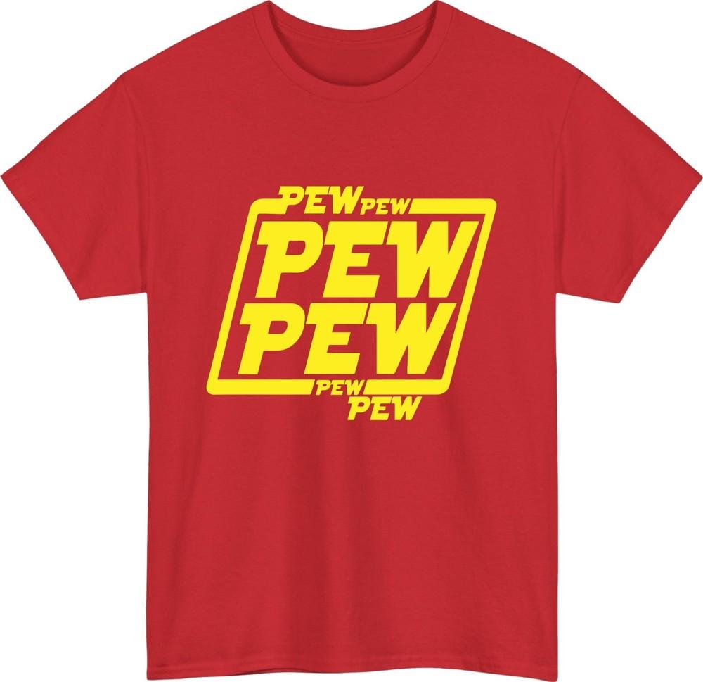 Funny pew pew tshirt retro sci fi geek gamer humour star wars inspired gift top S