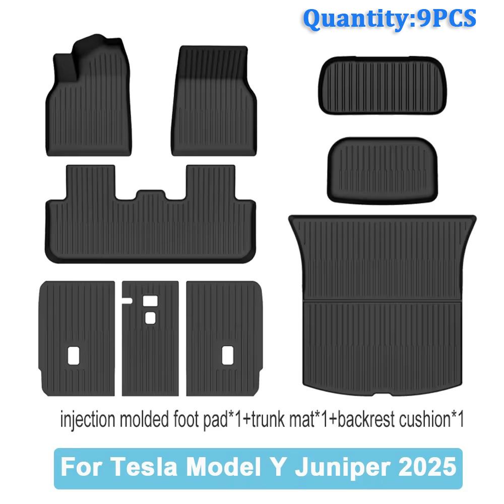 Car Trunk Mats For New Tesla Model Y 2025 Juniper TPE Floor Mats & Cargo Liner All Weather Trunk Mats Floor Liner Backrest Mats