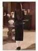 Bei Zhi Yun Black Retro Long Sleeve Cheongsam for Women - 2025 Autumn Collection, Youthful Style