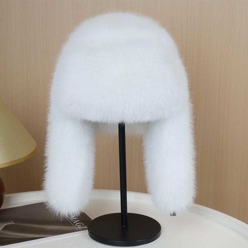 

Winter Faux Fox Fur Lei Feng Hat For Men And Women Warm Thick Cap With Ear Protection For Cold Weather белый