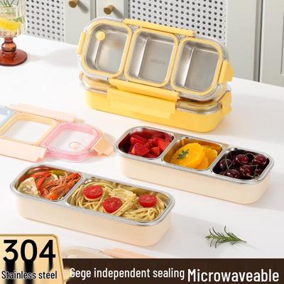 304 Stainless Steel Bento Lunch Box - Portable, Odor-Resistant, with Compartments for Students & Office Workers