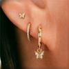 Ensemble 3 pièces Mode Exquis Brillant Incrusté Zircon Boucles d'Oreilles Puces Papillon pour Femmes Boucles d'Oreilles Anneau en Acier Inoxydable Ensembles de Bijoux Cadeau