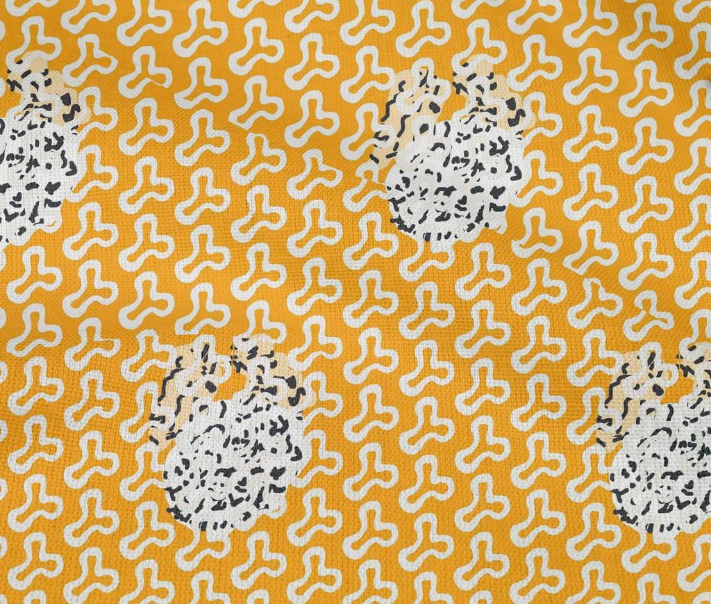 oneOone Cotton Flex Mustard Yellow Fabric Abstract Block Dress Material Fabric Print Fabric By The Yard 40 Inch