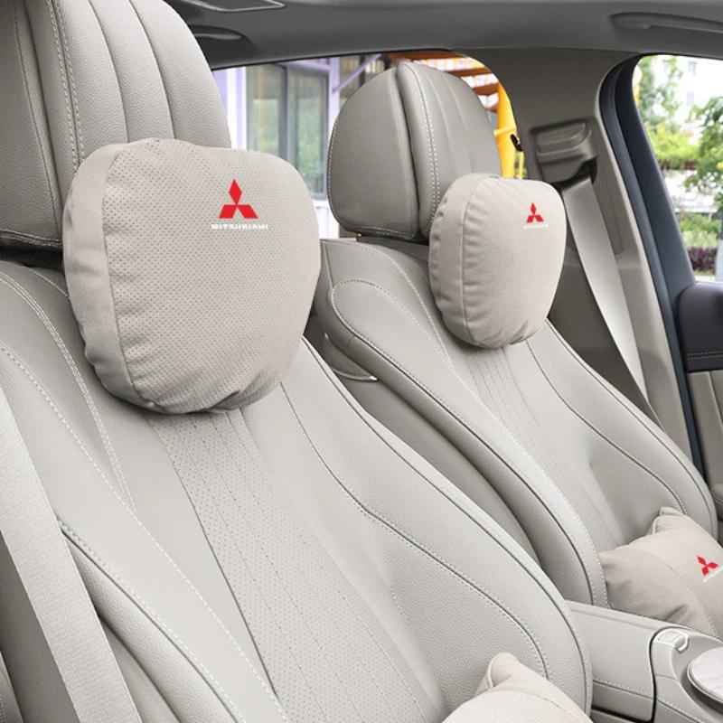 Semišová Dekorace Auta Vnitřní Opěrka Hlavy Polštářek na Krk pro Mitsubishi Ralliart Lancer EX ASX Pajero Outlander Eclipse EVO Grandis