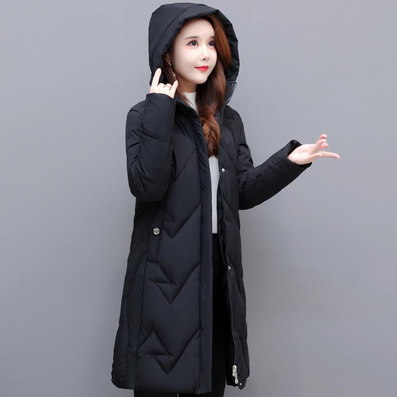 Velká velikost XL-6XL Dámské zimní vycpané kabáty středního věku s kapucí Ležérní Silné teplé zimní bundy Žena Elegantní dlouhé parky