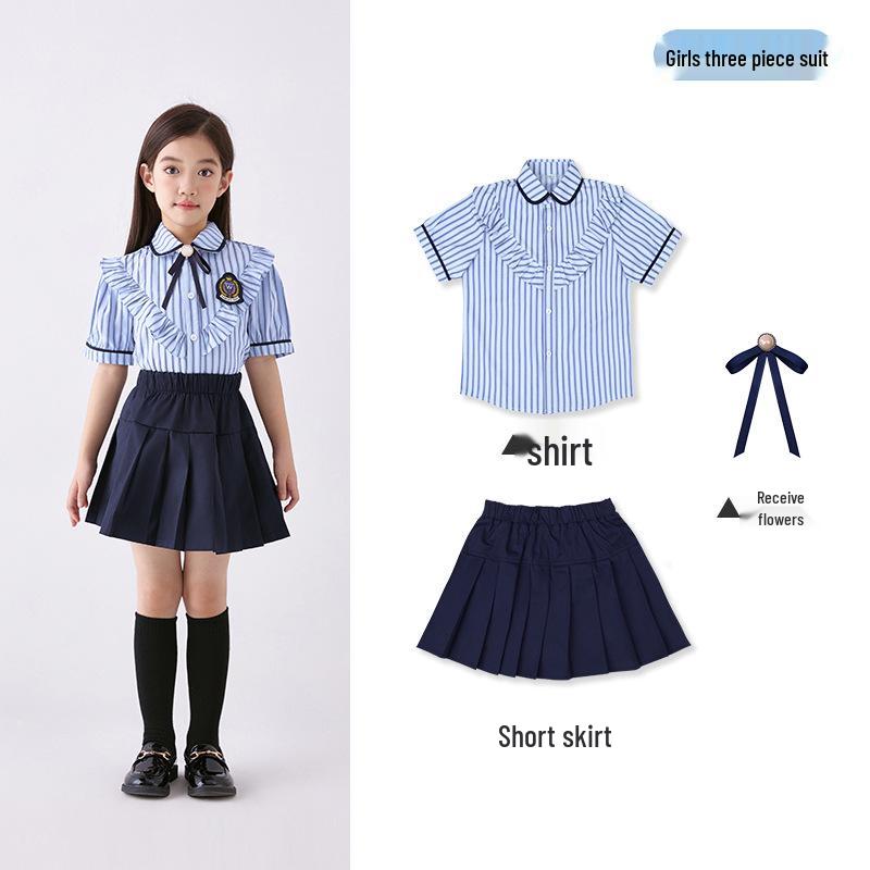 

Синий комплект летней формы в британском стиле для выступлений в детском саду и начальной школе 150cm