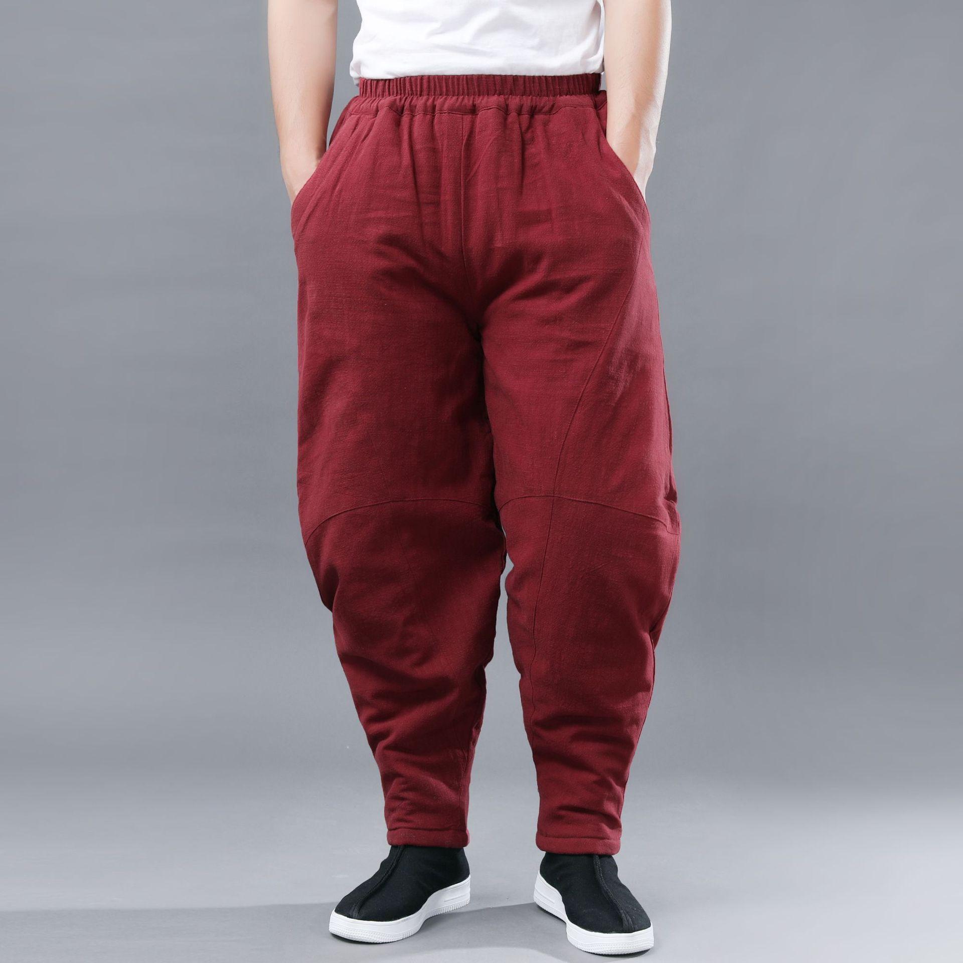 

Men s Winter Chinese Style Thick Cotton Pants Casual Pants Retro Harem Pants XXL чорний