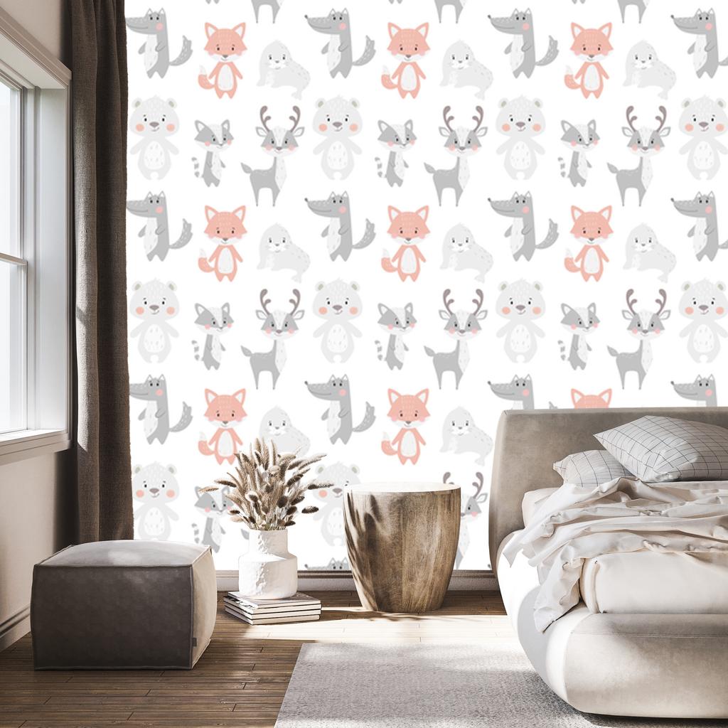 Smiling Animals Wallpaper in Pastel Colors for Living Room and Bedroom 50x1000
