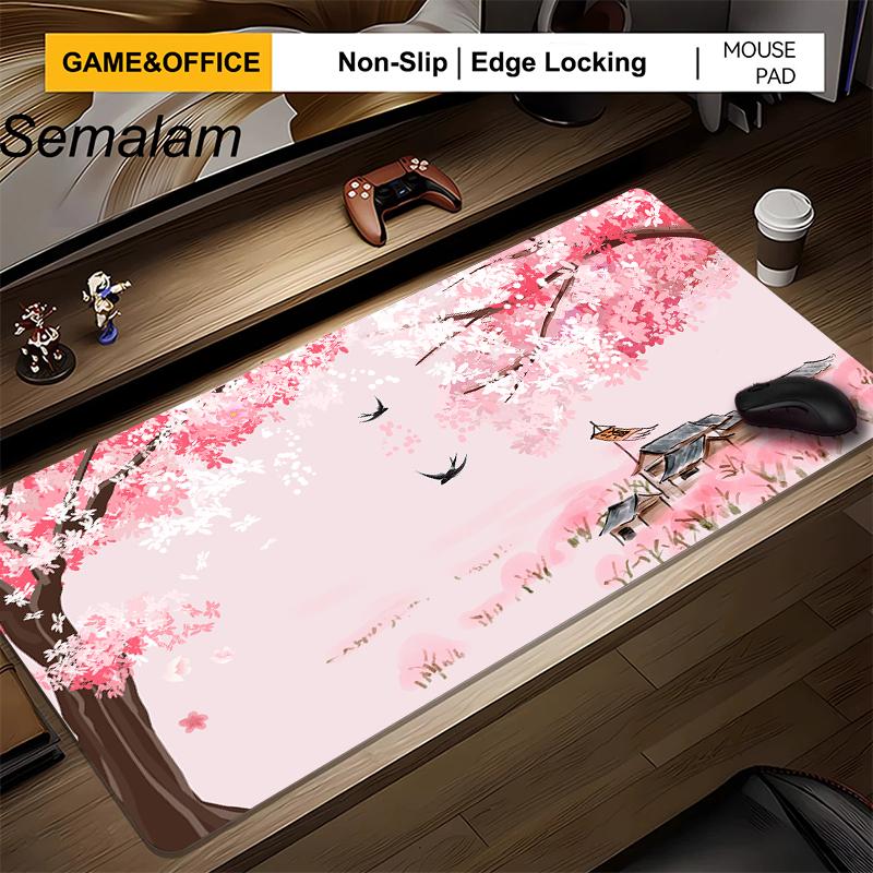 Japanese Style Cherry Blossom Mouse Pad AntiSlip Rubber Base Stitched Locked Edge Desk Mat for Gaming Office PC Laptop Desktop