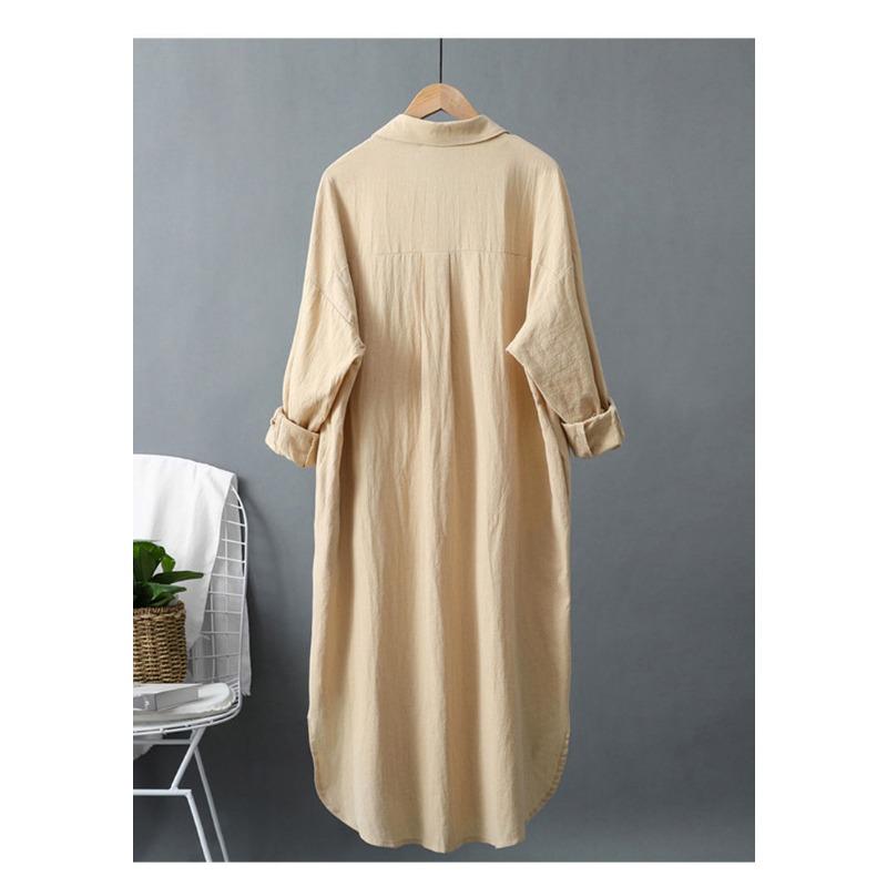 Jarní a podzimní dámská nadměrná košile s ochranou proti slunci Volná ležérní středně dlouhá košile s kapsami