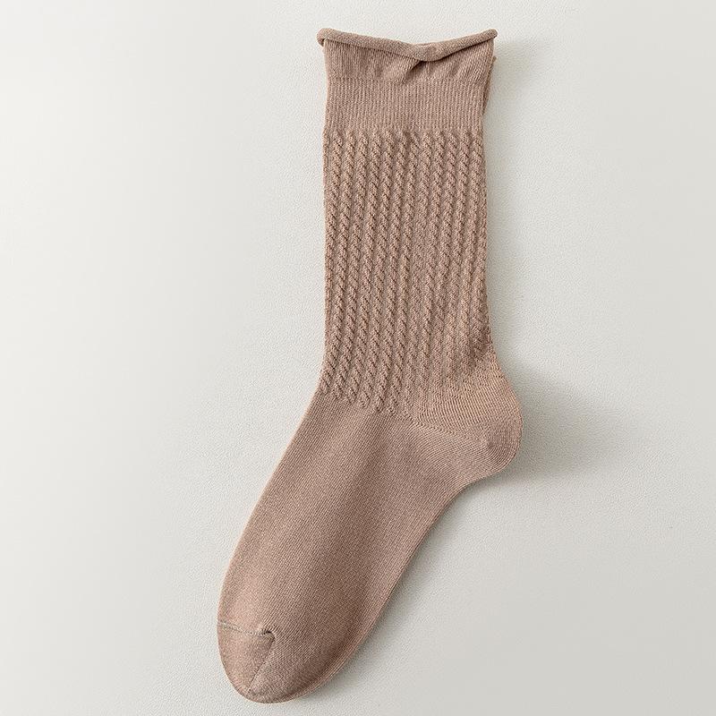 Women's Fall Striped Roll Edge Deodorizing Antibacterial Long Tube Stack Socks