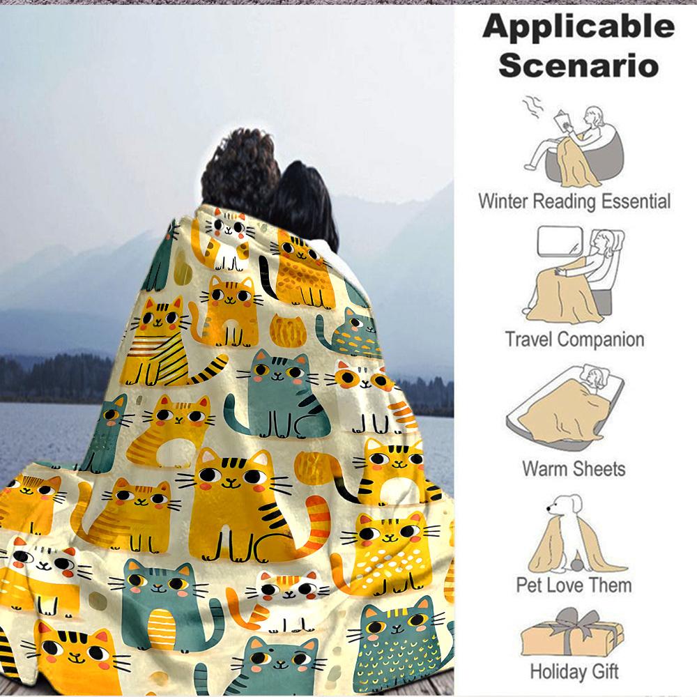1pc Cat Pattern Blanket, Lightweight Flannel Throw Blanket for Sofa, Bed, Travel, Camping, Living Room, Office, Couch, Chair, and Bed