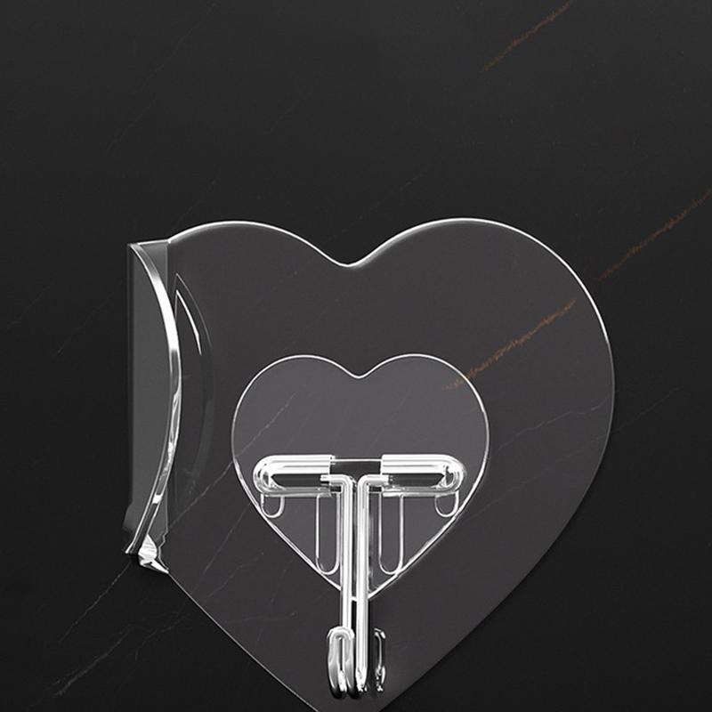 5Pcs Heart Transparent Hooks Strong Self Adhesive Key Storage Hanger Multi-Function Towel Hanging Hook For Kitchen Bathroom Stor