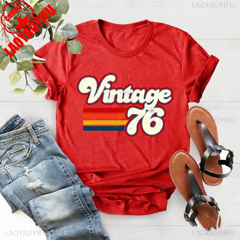 

Retro Style Birthday for Women Unisex Vintage 1976 TShirt 50th Gift Father and Mother Fashion Casual Style Crewneck Tee Tops S
