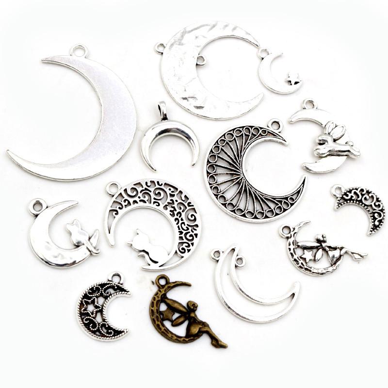 Neues Mode-Multi-Stil Antik Versilbert Bronze Mond Anhänger Metalllegierung Anhänger DIY Anhänger DIY Schmuckherstellung Zubehör
