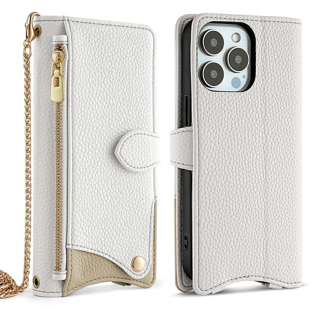 

For iPhone 16 Pro Leather Case Wallet Stand Cover Irregular Tail Style with Chain Strap F