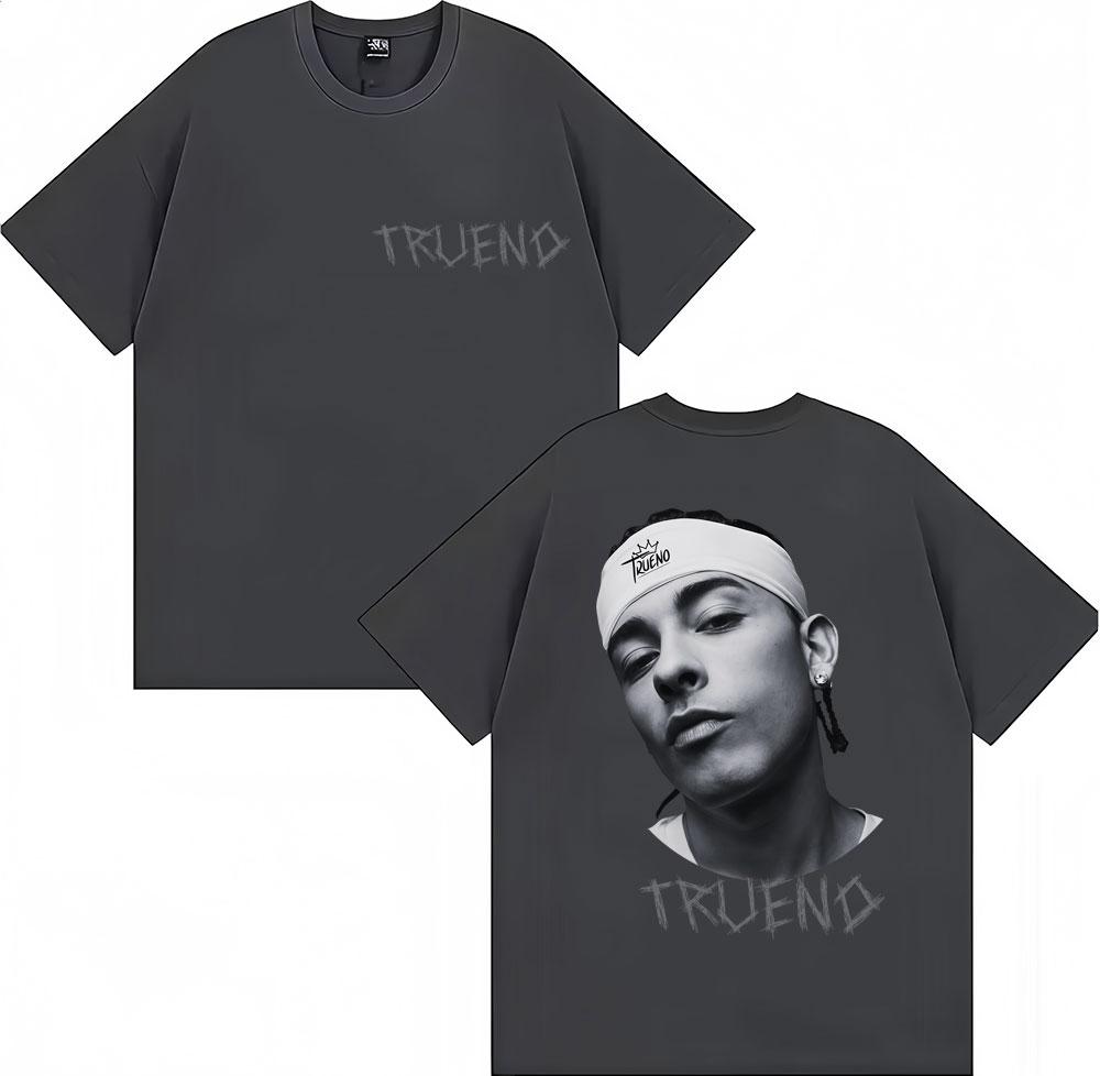 Trueno Rapper Men's and Women's Face Print T-shirt, Vintage Hip Hop T-shirt, Streetwear, Oversized Cotton Casual T-shirt