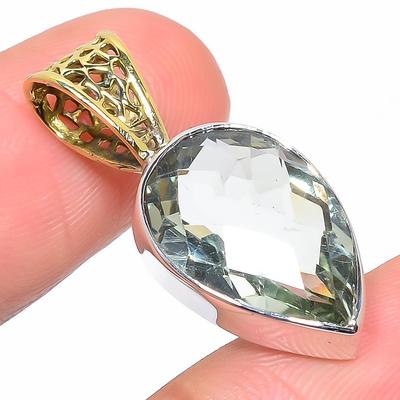 Natürlicher Grüner Amethyst Edelstein 925 Sterlingsilber Zweifarbiger Anhänger 1,30" U6G77