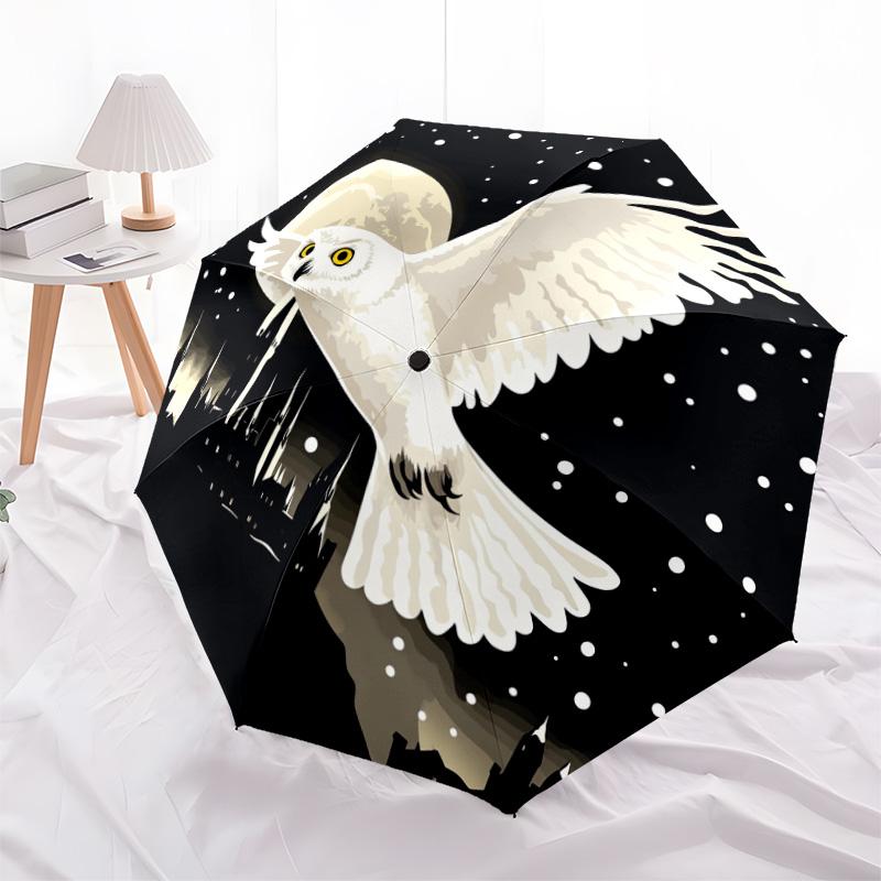 1 PC Automatic Folding Umbrella - Snowy Owl Pattern, Portable & Foldable Design with 8 Ribs, Christmas Birthday Gifts