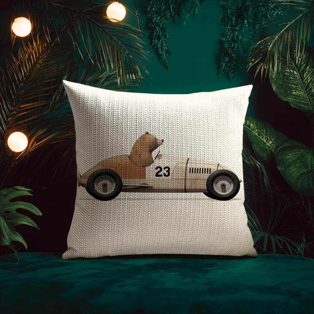 Funny Cartoon Animals Car Art Cushion Cover Silky elegant Comfort Sofa Bed Invisible zipper Beach pillowcase