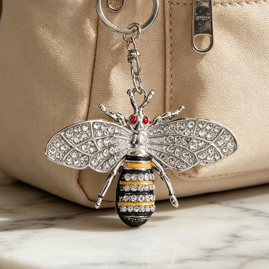 Keychain Pendant Zinc Alloy Rhinestones Bee Shape Key Chain with Lobster Clasp Easy to Hang Key Holder Backpack Car Accessory