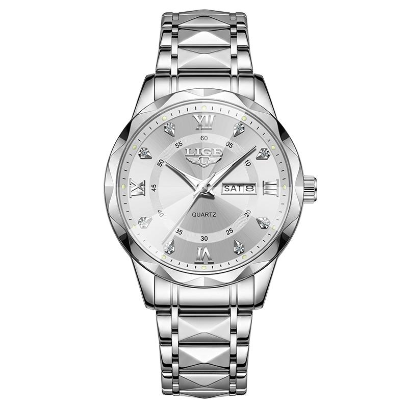LIGE Top Brand Luxury Man Wristwatch Waterproof Luminous Date Week Men Watches Stainless Steel Quartz Men's Watch Male reloj
