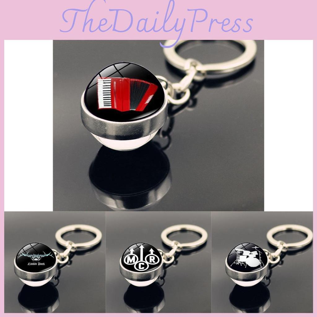 Modern Simple Design Drum Pattern Keychain Double-sided Glass Pendant For Music Lovers