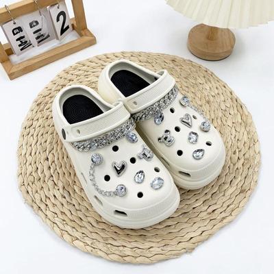 14PCS Fashion Shoe Charms Set Accessories Hole Shoe Buckle Cute Bear Diamond Chain DIY 3D Shoes Decorations Kids Party Girl Gift