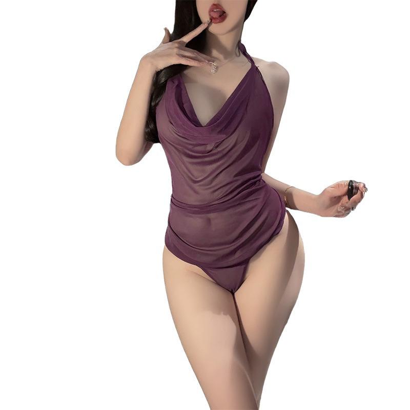 Sex underwear pure desire pile collar hanging neck strap belly pocket set sexy perspective fun clothes free