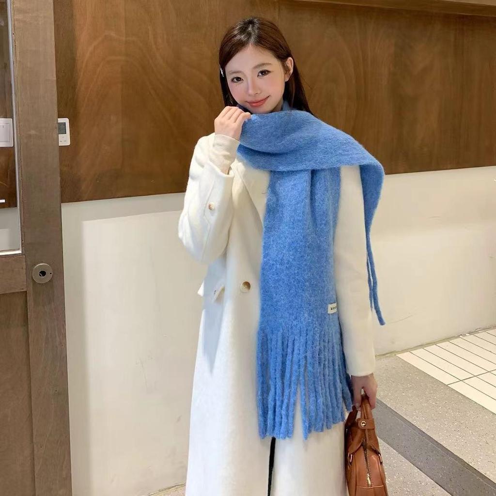 Korean Style Wool-Blend Tassel Scarf - Soft, Warm, and Solid Color for Women and Students