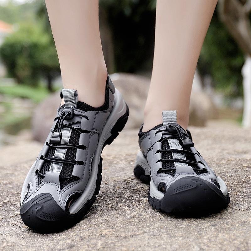 Summer Men Sandals Leather Mens Casual Walking Shoes Outdoor Men Leather Sandals for Men All-match Beach Flats Plus Size 38-46