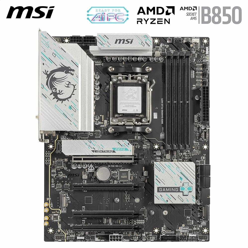 MSI B850 Gaming Plus WiFi Motherboard, ATX - Supports AMD Ryzen 9000/8000/7000 Processors, AM5 - DDR5 Memory Boost 8200+ MT/s (OC), PCIe 5.0 X16 & 4.0