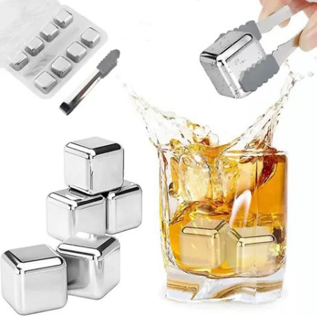 8 ST Metallisk isbitar 304 Rostfritt stål med istång Används ofta Whiskeystenar för att kyla Whiskey Dryck