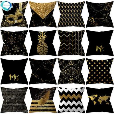 Golden Black Pattern Decorative 45*45CM Cushion Cover Polyester Throw Pillowcase Sofa Home Car Decorative PillowCover