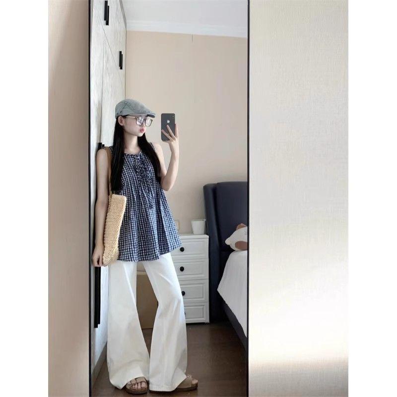 Chal de Mujer sin Mangas a Cuadros Bloque de Color con Cordones Verano 2026 - Diseño Versátil Reductor de Edad