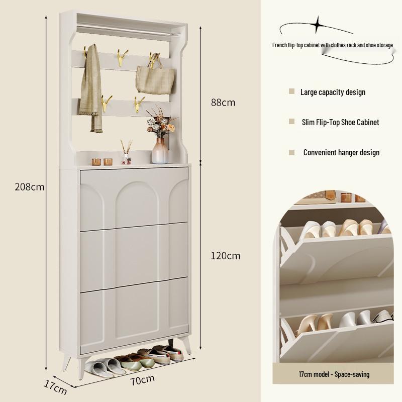 Ultra-Thin Flip-Top Shoe Cabinet & Coat Rack for Entryway Hallway Storage