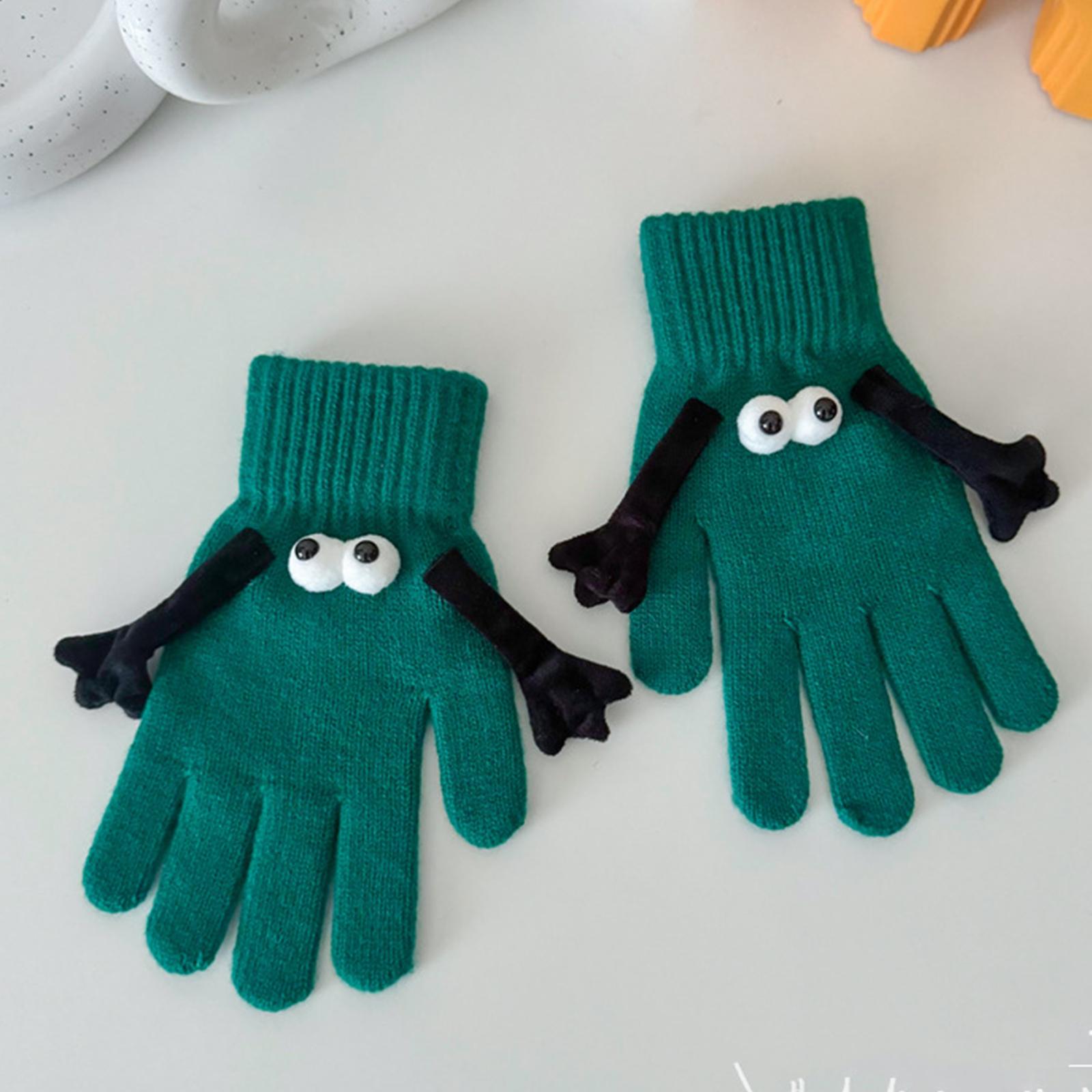 

Couple Gloves Cute Leaky Finger Magnetic Holding Warm Finger Brushed Velvet Gloves One Size зелёный