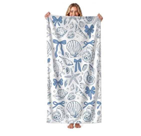 Respect The Locals Marine Life Beach Towel, Quick Dry Soft Cotton, Hand-Drawn Ocean Creature Print for Summer Pool Use 50X100cm &1pc