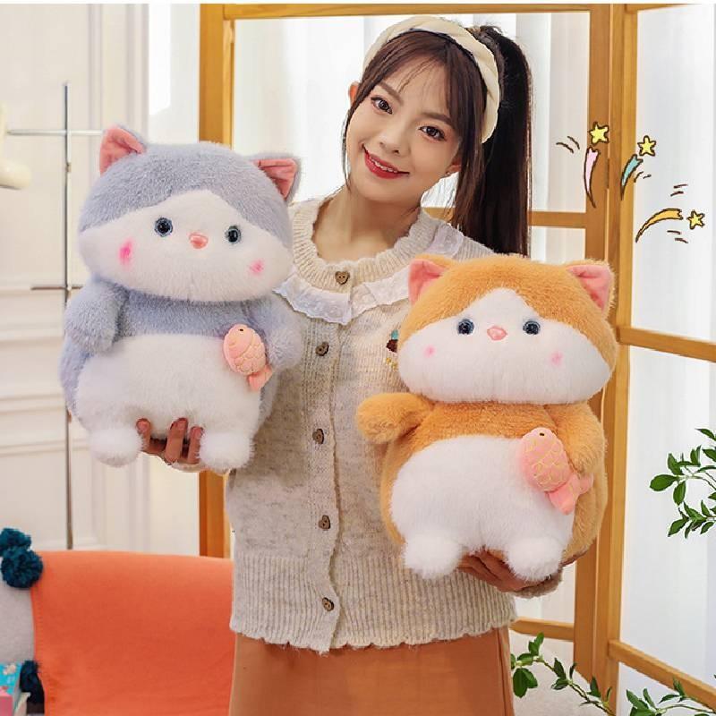 Cat Eating Fish Plush Toys Cartoon Stuffed Dolls Room Decorations Kid Simulation