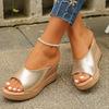 Módní 2025 Nové Zlaté Sandály na Klínovém Podpatku Dámské Lehké Silná Podrážka Letní Sandály Žena Větší Velikost Platforma Plážové Sandály Dámské