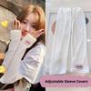 1Pair Crinkle Texture Adjustable Sleeve Covers For Women Cute Pink Label Sun Protection Arm Sleeves For Outdoor Activities