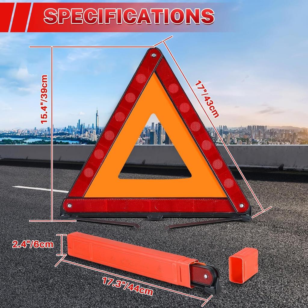 3 Pack Emergency Warning Triangles, Roadside Safety Triangle with Reinforced