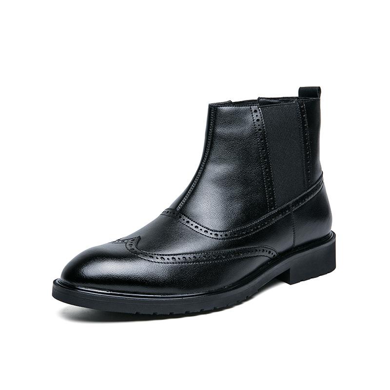 Martin Boots Leather Medium Top Pointed Fleece High Top Leather Shoes Chelsea Boots Black Hairstylist Short Boots