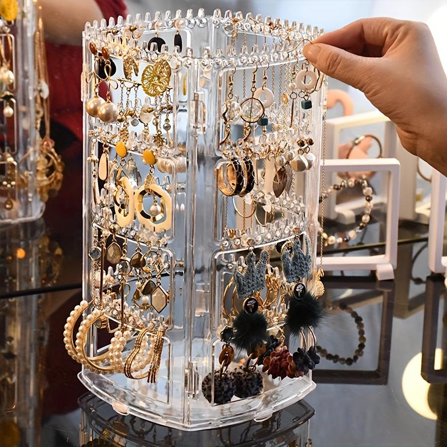1pc Large Capacity Rotating Earring Stand, Jewelry Storage Box for Hanging Necklaces, Ear Clips, Commercial and Household Use