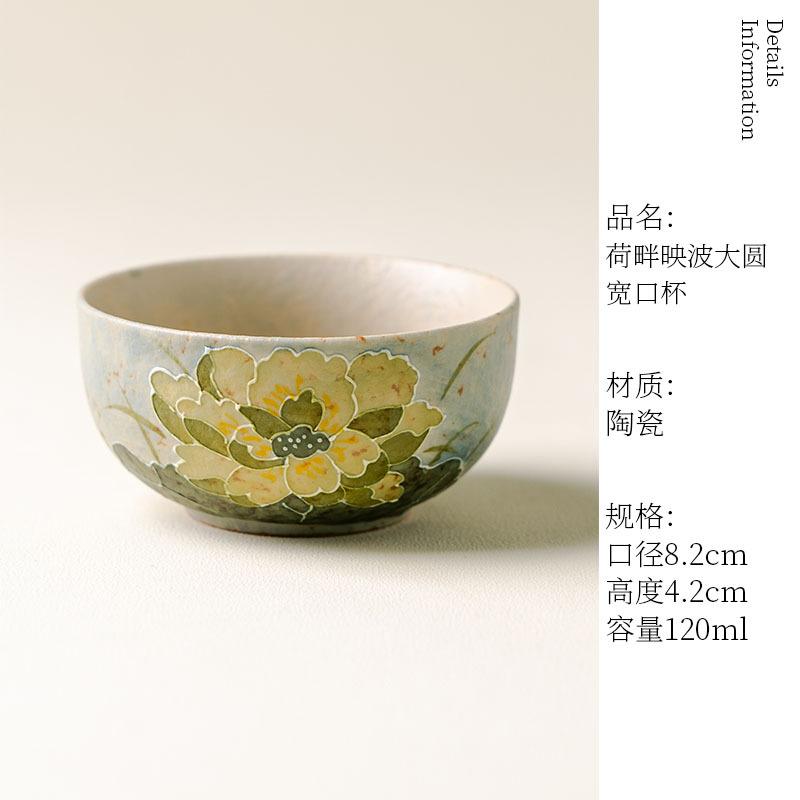 Hand Painted Green Lotus Tea Cup Round Ceramic Bowl Tea Cups Mug Tea Set Teacups Teacup Pottery Unusual Puera Tool Jade Maker