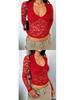 Spring/Summer European-American Sexy Slim Fit Hollow Out Long Sleeve Lace Top
