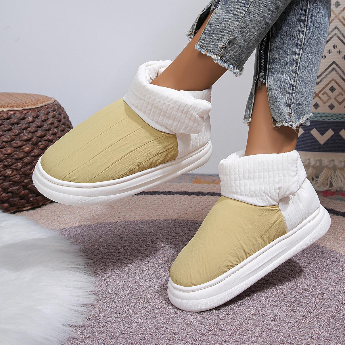 Осенне-зимние женские хлопковые туфли с бархатом для тепла, на липучке, с высокой теплой пряжкой, домашние туфли 36-41 40 жёлтый