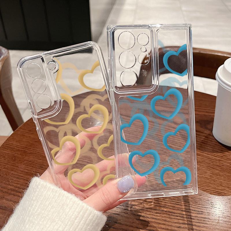 Heart Print Transparent Phone Case For Samsung Galaxy S25 S24 S22 Ultra S23 S24 FE A17 A56 A16 A36 A26 A55 A15 A25 A54 5G Shockproof Soft TPU Cover